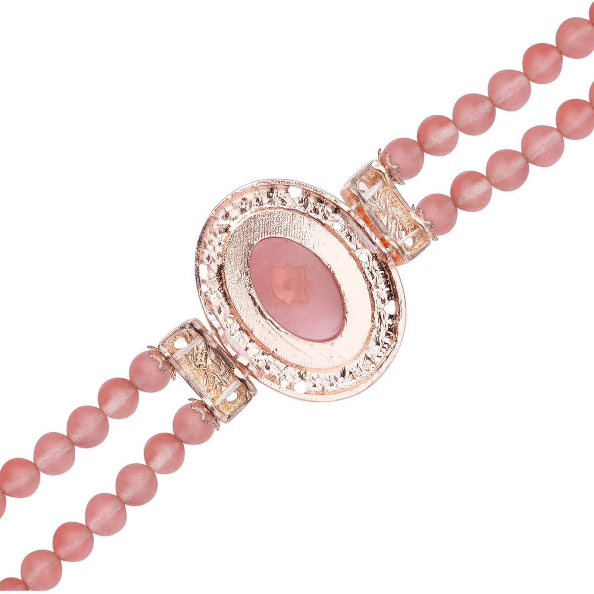 Cherry Quartz and Pink Austrian Crystal Two Row Beaded Bracelet in Rosetone (7-8.5In) 57.00 ctw image number 3