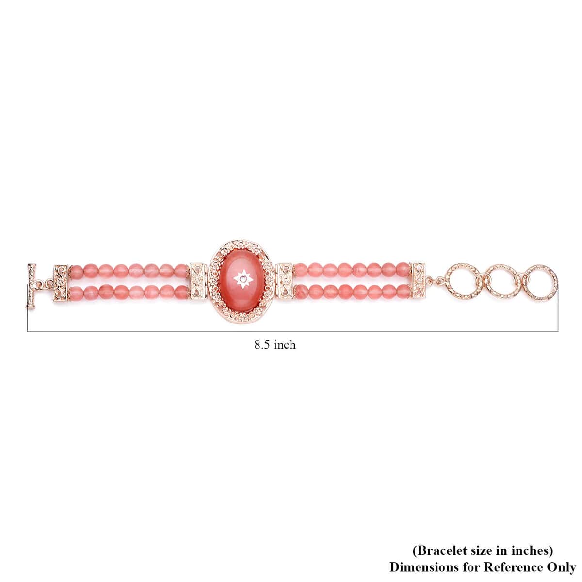 Cherry Quartz and Pink Austrian Crystal Two Row Beaded Bracelet in Rosetone (7-8.5In) 57.00 ctw image number 4