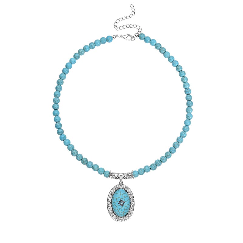 Constituted Blue Howlite and Light Blue Austrian Crystal Beaded Necklace 18.5-22.5 Inches in Silvertone 200.00 ctw