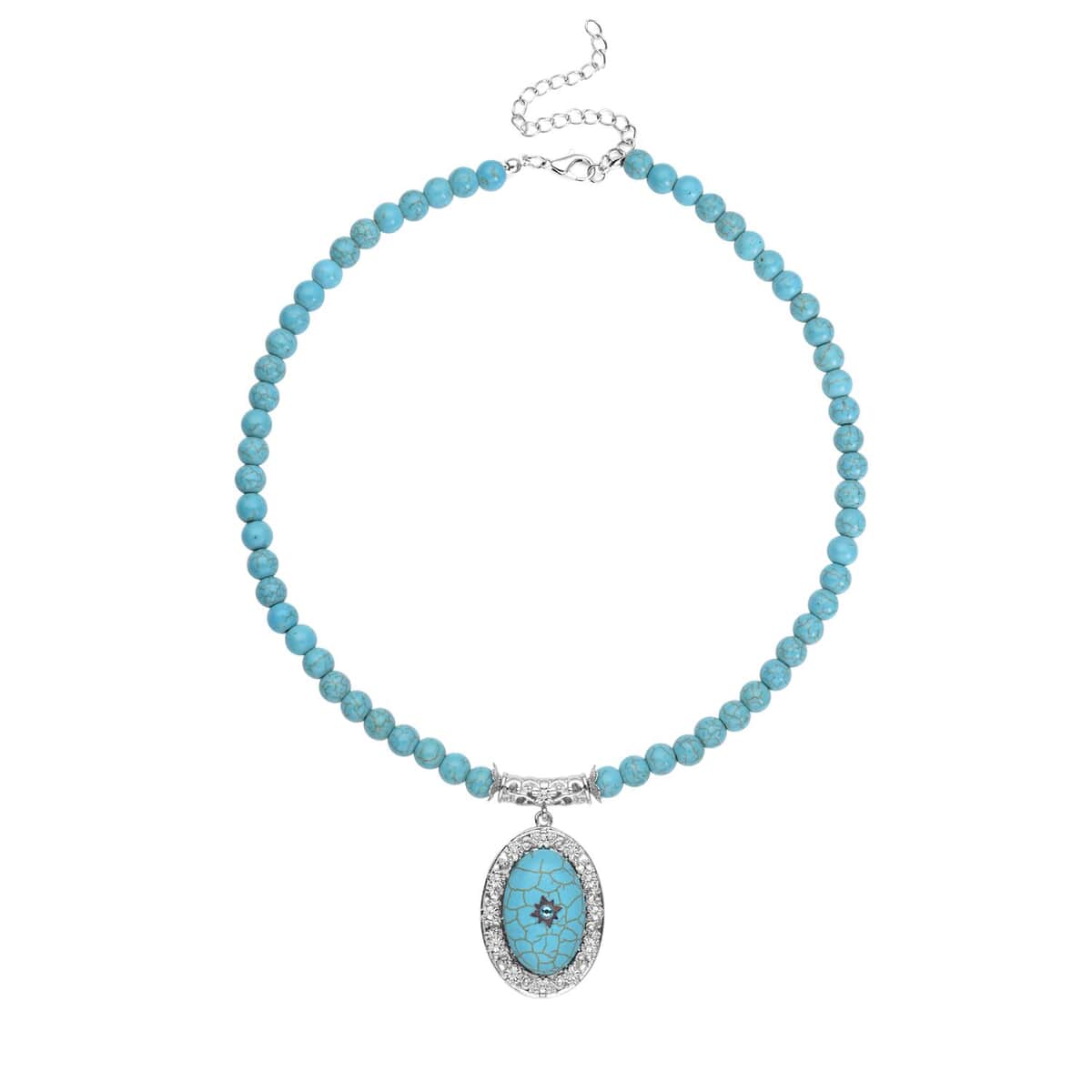 Blue Howlite and Light Blue Austrian Crystal Beaded Necklace 18.5-22.5 Inches in Silvertone 200.00 ctw image number 0