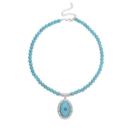 Blue Howlite and Light Blue Austrian Crystal Beaded Necklace 18.5-22.5 Inches in Silvertone 200.00 ctw image number 0