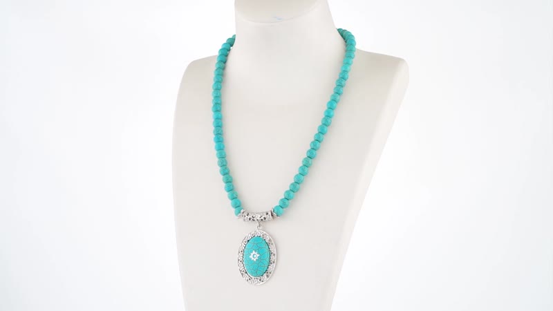 Blue Howlite and Light Blue Austrian Crystal Beaded Necklace 18.5-22.5 Inches in Silvertone 200.00 ctw
