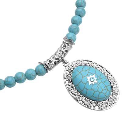 Blue Howlite and Light Blue Austrian Crystal Beaded Necklace 18.5-22.5 Inches in Silvertone 200.00 ctw image number 3