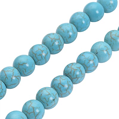 Constituted Blue Howlite and Light Blue Austrian Crystal Beaded Necklace 18.5-22.5 Inches in Silvertone 200.00 ctw