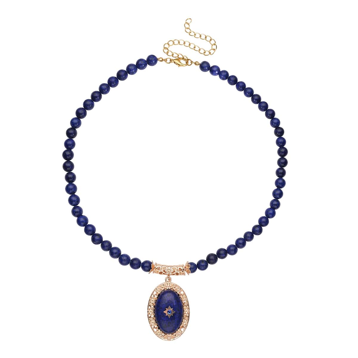 Lapis Lazuli and Blue Austrian Crystal Beaded Necklace 18.5-22.5 Inches in Goldtone 230.00 ctw image number 0