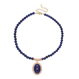 Lapis Lazuli and Blue Austrian Crystal Beaded Necklace 18.5-22.5 Inches in Goldtone 230.00 ctw
