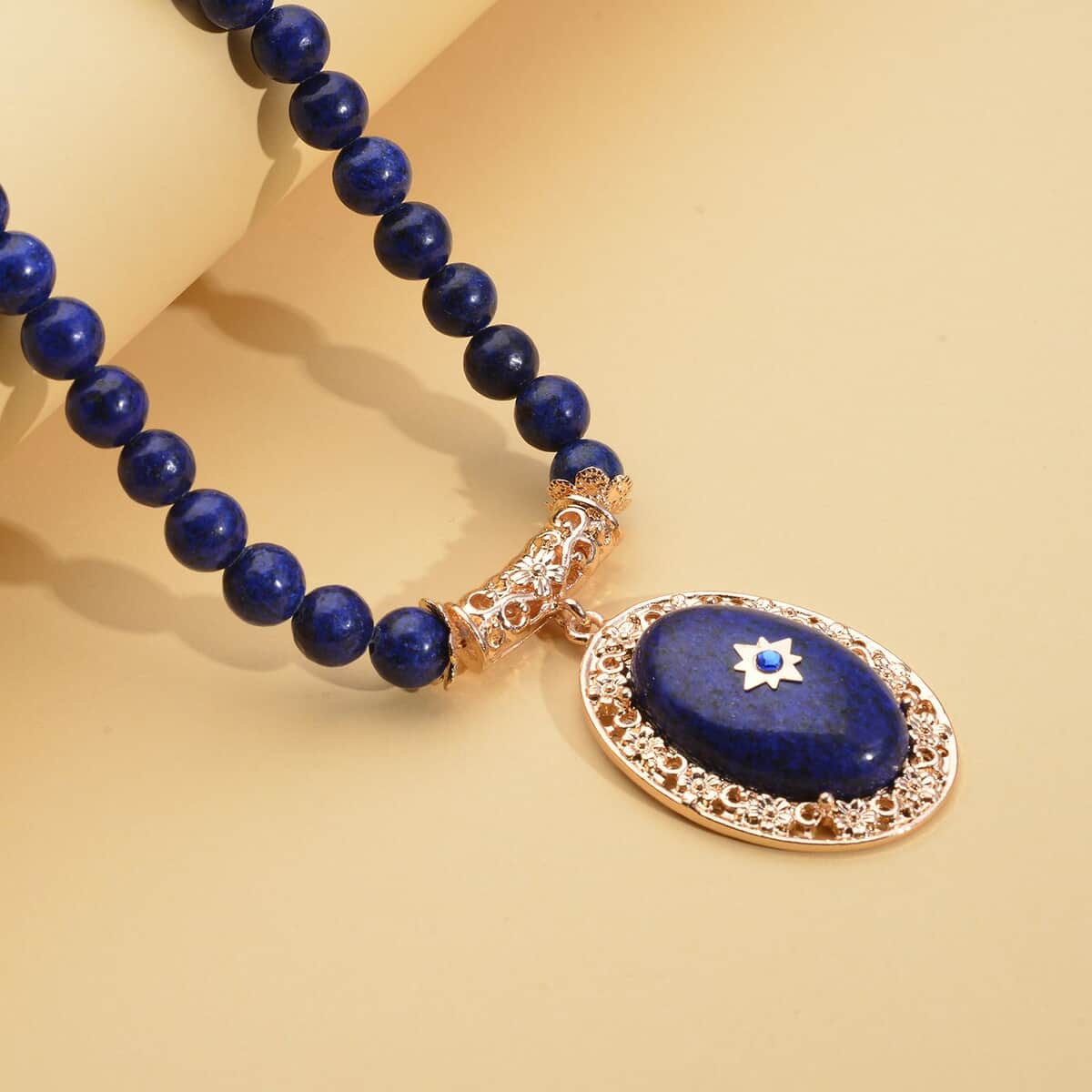 Lapis Lazuli and Blue Austrian Crystal Beaded Necklace 18.5-22.5 Inches in Goldtone 230.00 ctw image number 1