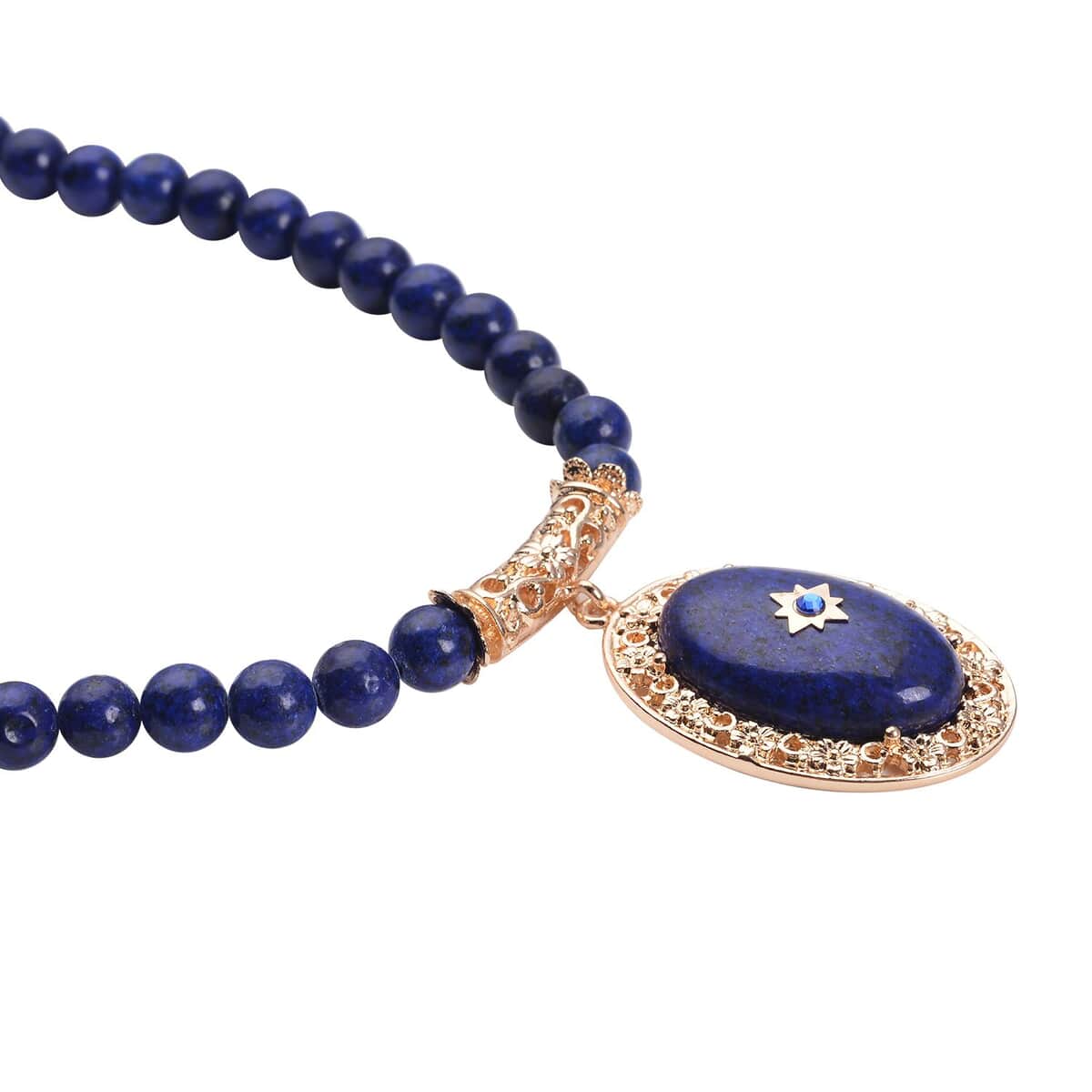 Lapis Lazuli and Blue Austrian Crystal Beaded Necklace 18.5-22.5 Inches in Goldtone 230.00 ctw image number 2