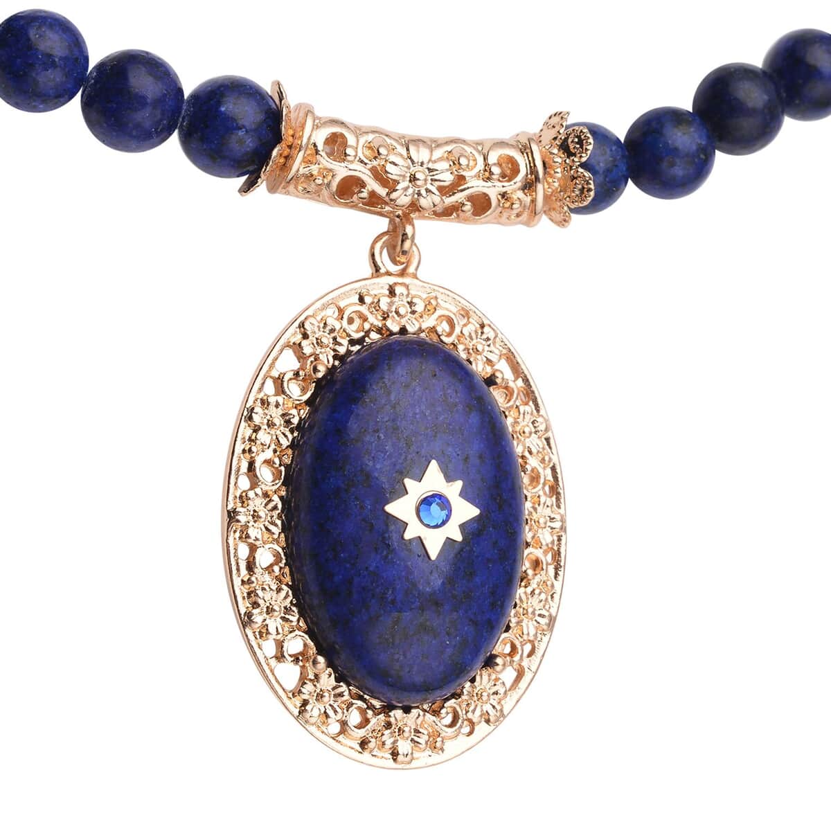 Lapis Lazuli and Blue Austrian Crystal Beaded Necklace 18.5-22.5 Inches in Goldtone 230.00 ctw image number 3