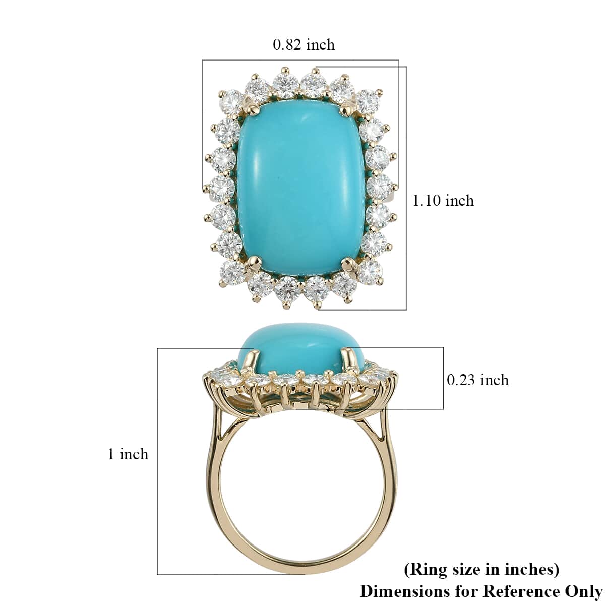 LUXORO 10K Yellow Gold Premium American Natural Sleeping Beauty Turquoise and Moissanite Halo Ring (Size 6.0) 11.40 ctw image number 5