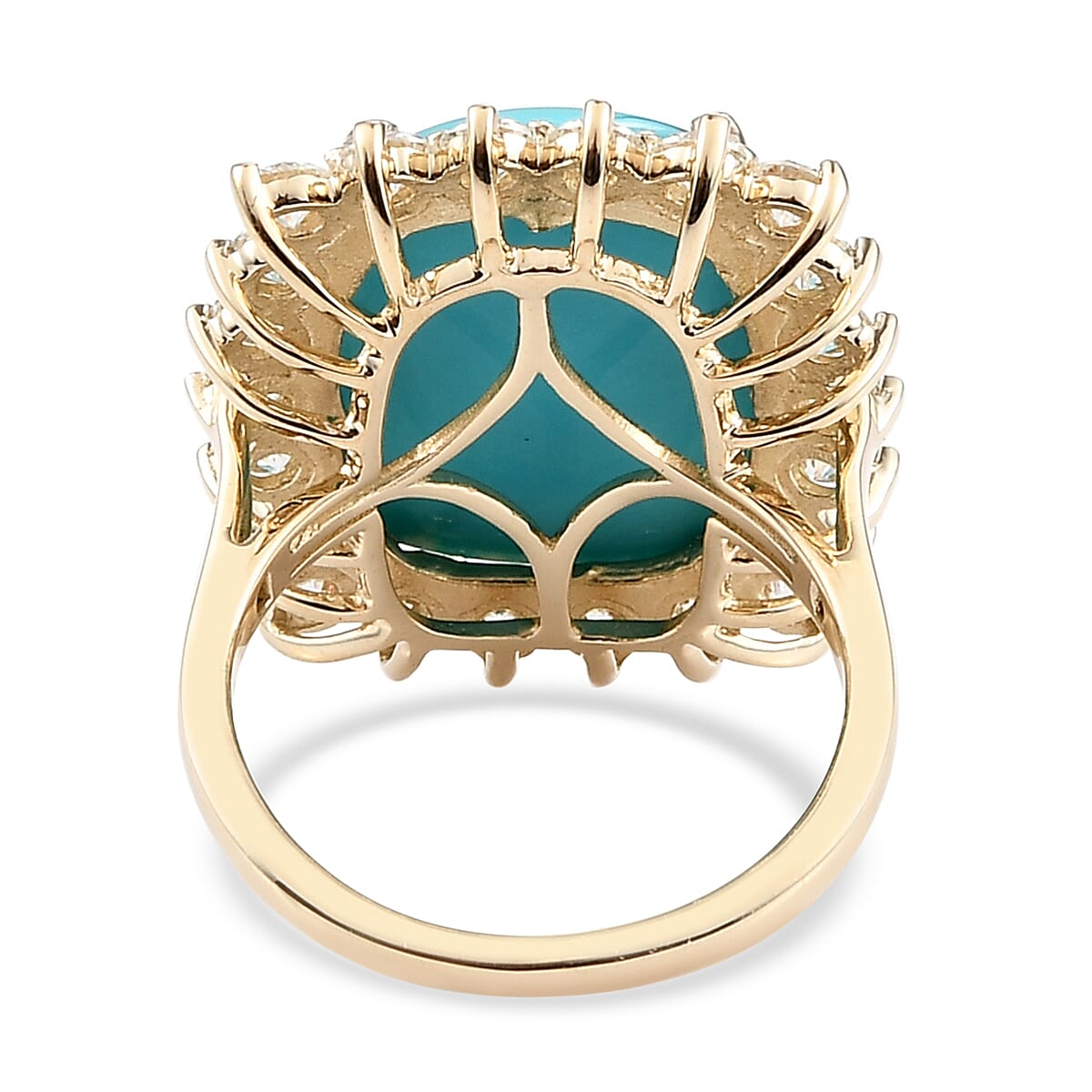 Luxoro 10K Yellow Gold Premium Sleeping Beauty Turquoise and Moissanite Halo Ring (Size 9.0) 11.40 ctw image number 4