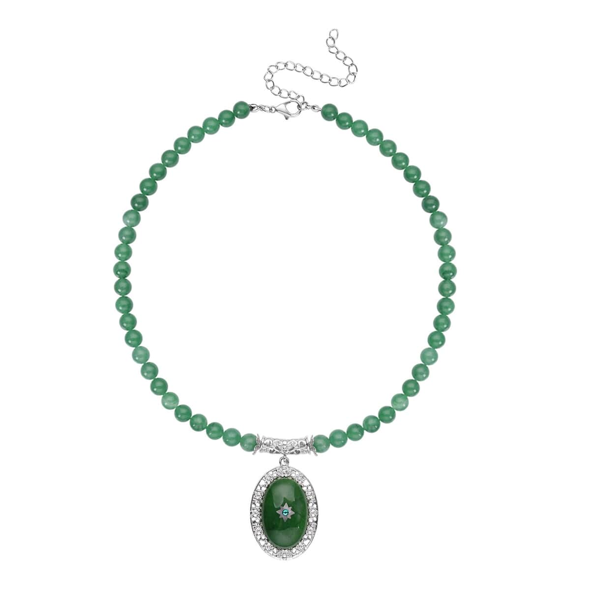 Green Aventurine and Neon Green Austrian Crystal Necklace 18.5-22.5 Inches in Silvertone 215.00 ctw image number 0