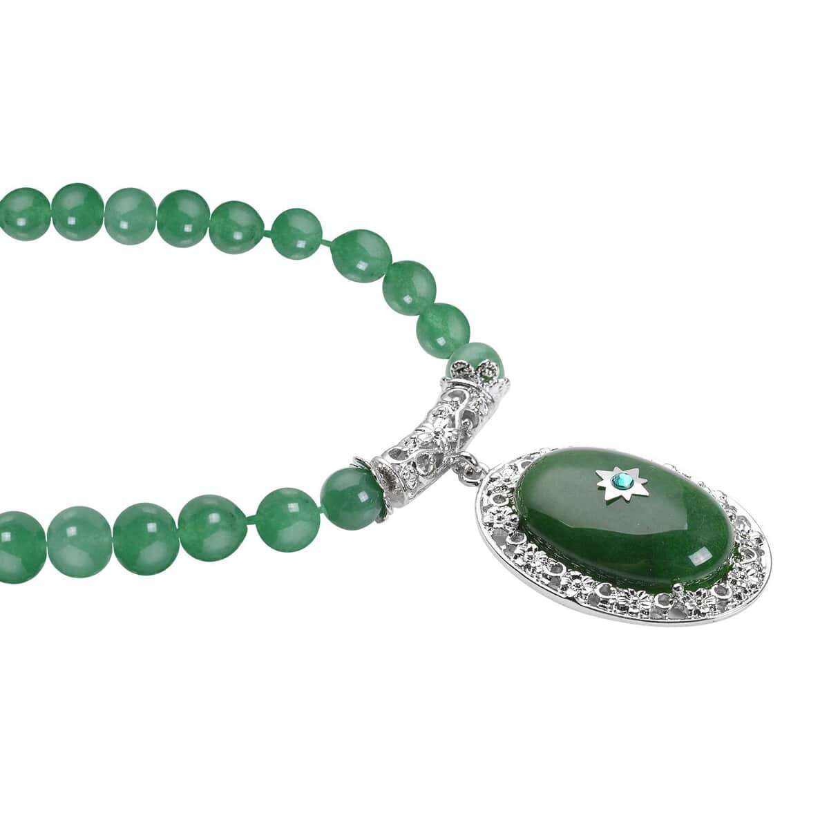 Green Aventurine and Neon Green Austrian Crystal Necklace 18.5-22.5 Inches in Silvertone 215.00 ctw image number 2