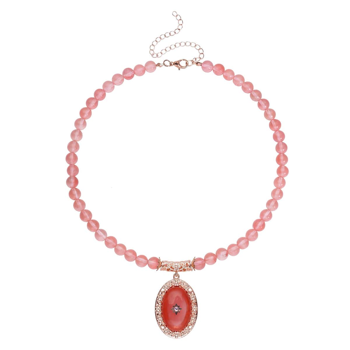 Cherry Quartz and Pink Austrian Crystal Beaded Necklace 18.5-22.5 Inches in Rosetone 200.00 ctw image number 0