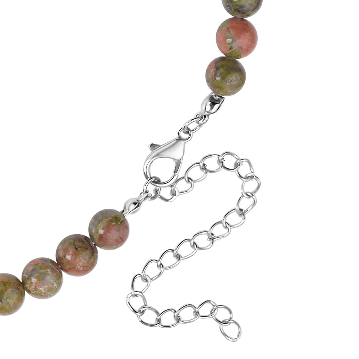 Unakite and Light Green Austrian Crystal Beaded Necklace 18.5-22.5 Inches in Silvertone 245.00 ctw image number 5