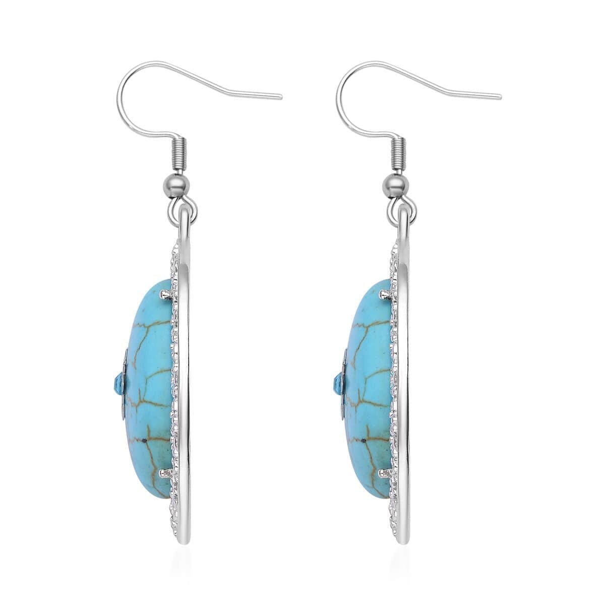 Blue Howlite and Light Blue Austrian Crystal Drop Earrings in Silvertone and Stainless Steel 35.00 ctw image number 3