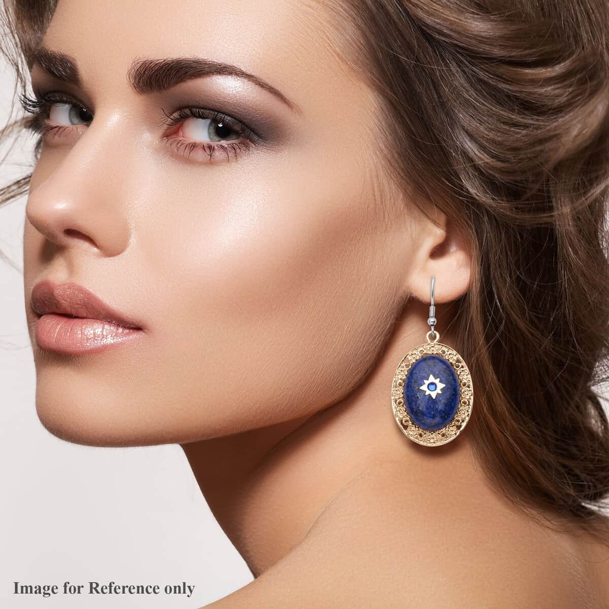 Lapis Lazuli and Blue Austrian Crystal Drop Earrings in Goldtone and Stainless Steel 46.00 ctw image number 2