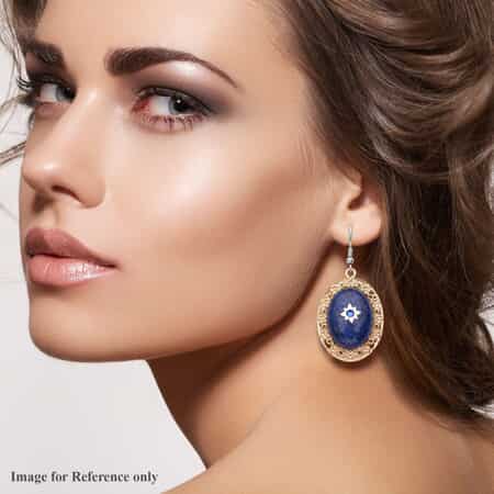 Lapis Lazuli and Blue Austrian Crystal Drop Earrings in Goldtone and Stainless Steel 46.00 ctw image number 2