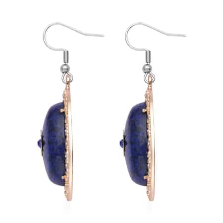 Lapis Lazuli and Blue Austrian Crystal Drop Earrings in Goldtone and Stainless Steel 46.00 ctw image number 3
