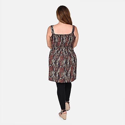 Tamsy Brown and Gray Leopard Printed Smocked Top - One Size Missy
