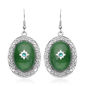 Green Aventurine and Neon Green Austrian Crystal Drop Earrings in Silvertone and Stainless Steel 50.00 ctw
