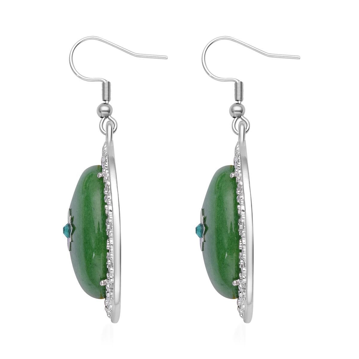 Green Aventurine and Neon Green Austrian Crystal Drop Earrings in Silvertone and Stainless Steel 50.00 ctw image number 3