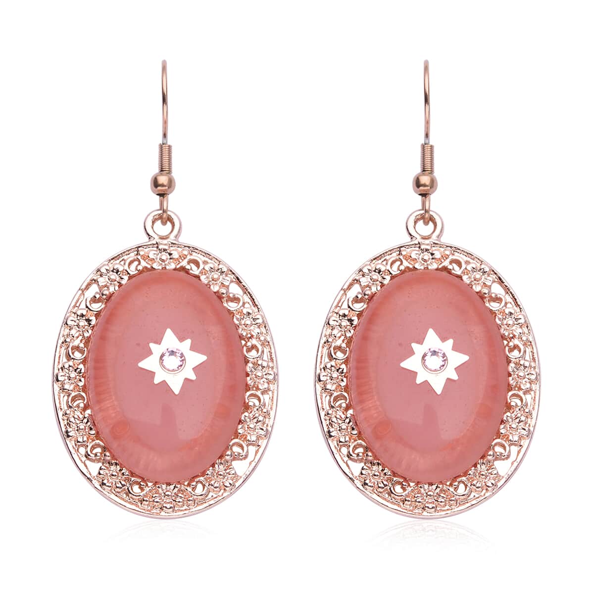 Cherry Quartz and Pink Austrian Crystal Drop Earrings in Rosetone and ION Plated Rose Gold Stainless Steel 55.00 ctw image number 0