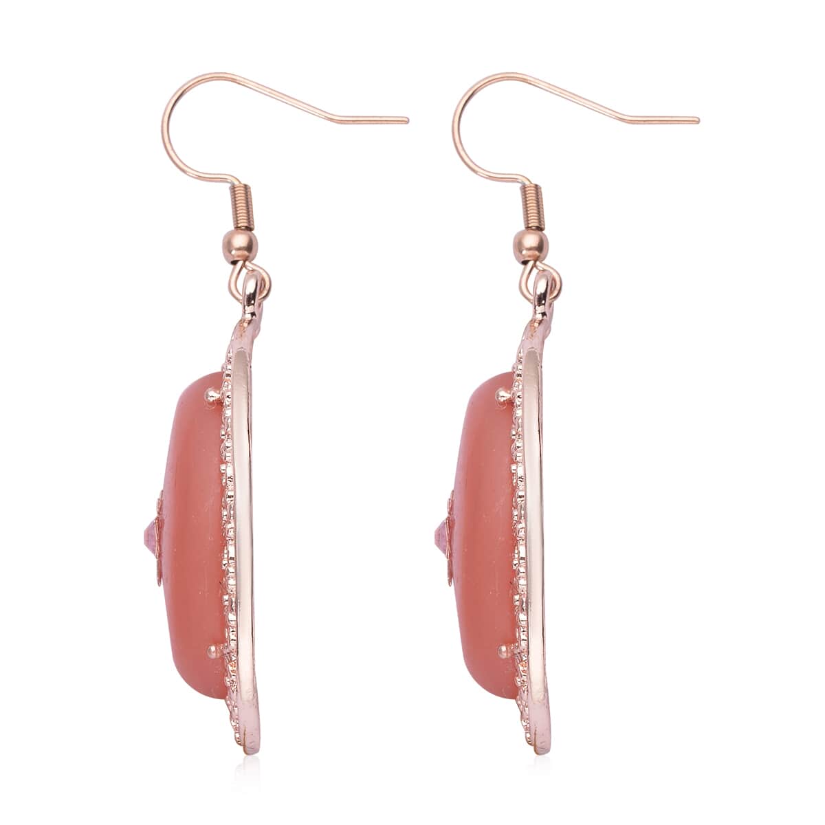 Cherry Quartz and Pink Austrian Crystal Drop Earrings in Rosetone and ION Plated Rose Gold Stainless Steel 55.00 ctw image number 3