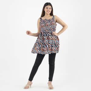 Tamsy Black with Multi Color Zebra Wave Printed Smocked Top - One Size Missy