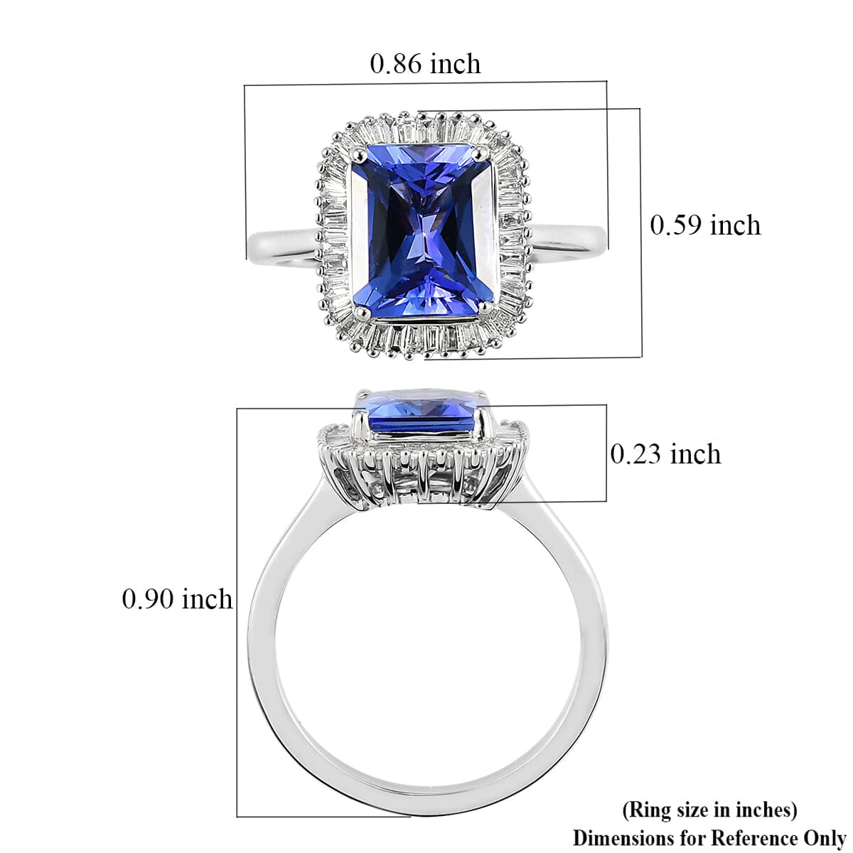 950 Platinum Radiant Cut AAAA Tanzanite and E-F VS2 Diamond Halo Ring (Size 6.0) 6 Grams 4.00 ctw image number 5
