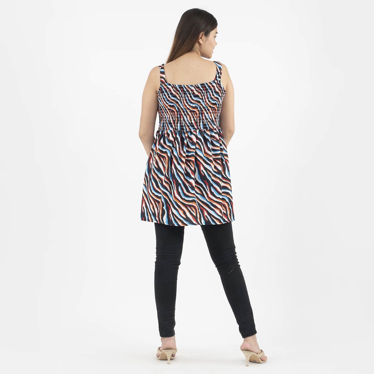 Tamsy Black with Multi Color Zebra Wave Printed Smocked Top - One Size Plus image number 1