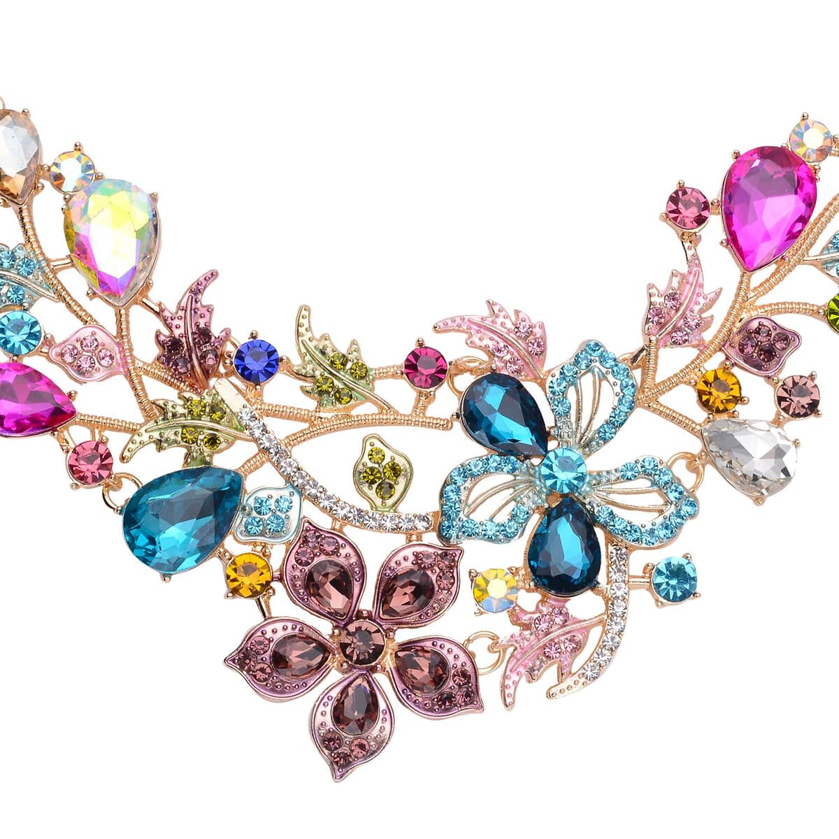 Multi Color Glass, Multi Color Austrian Crystal & Enameled Garden Inspired Necklace 20-22 Inches in Goldtone image number 5