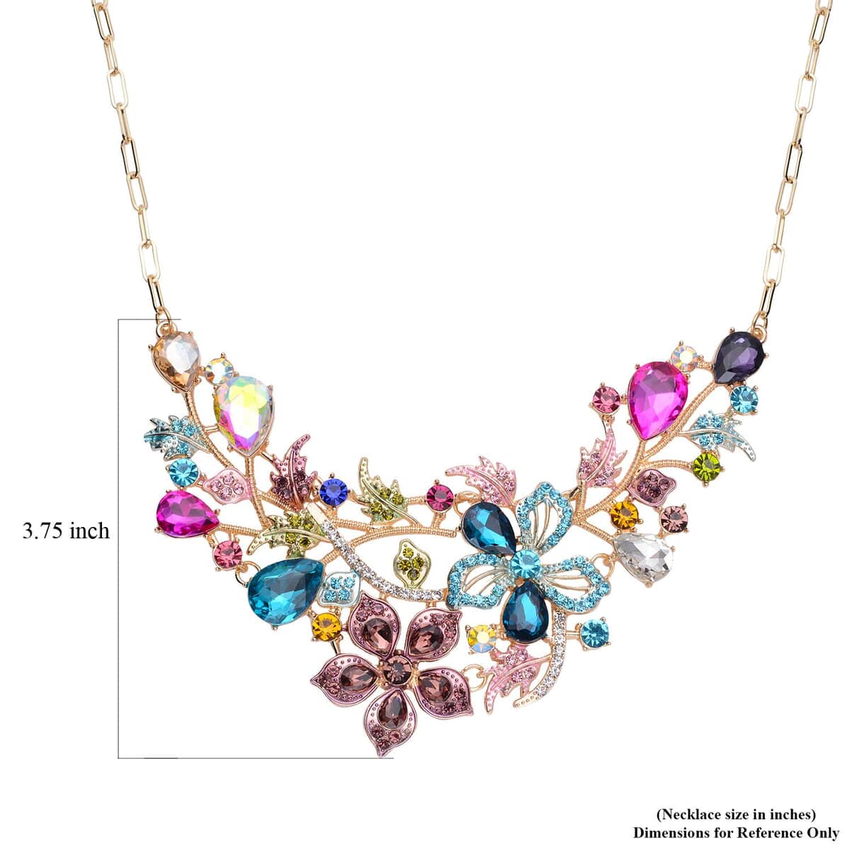 Multi Color Glass, Multi Color Austrian Crystal & Enameled Garden Inspired Necklace 20-22 Inches in Goldtone image number 6