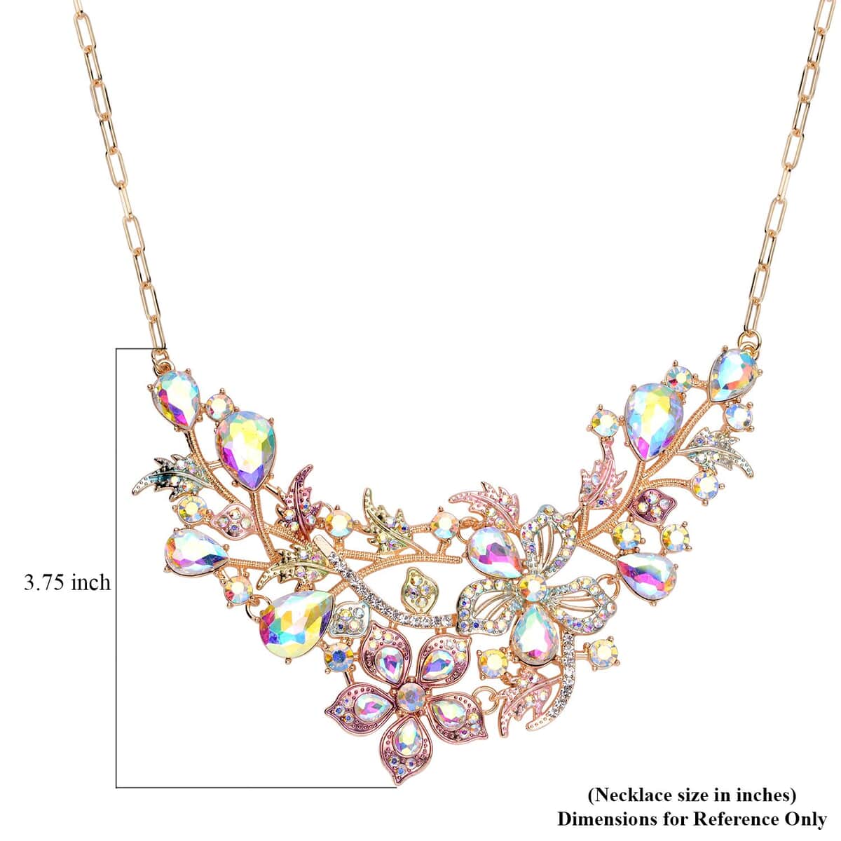 White & Aurora Borealis Austrian Crystal, White Mystic Color Glass Enameled Garden Inspired Necklace 20-22 Inches in Goldtone image number 6
