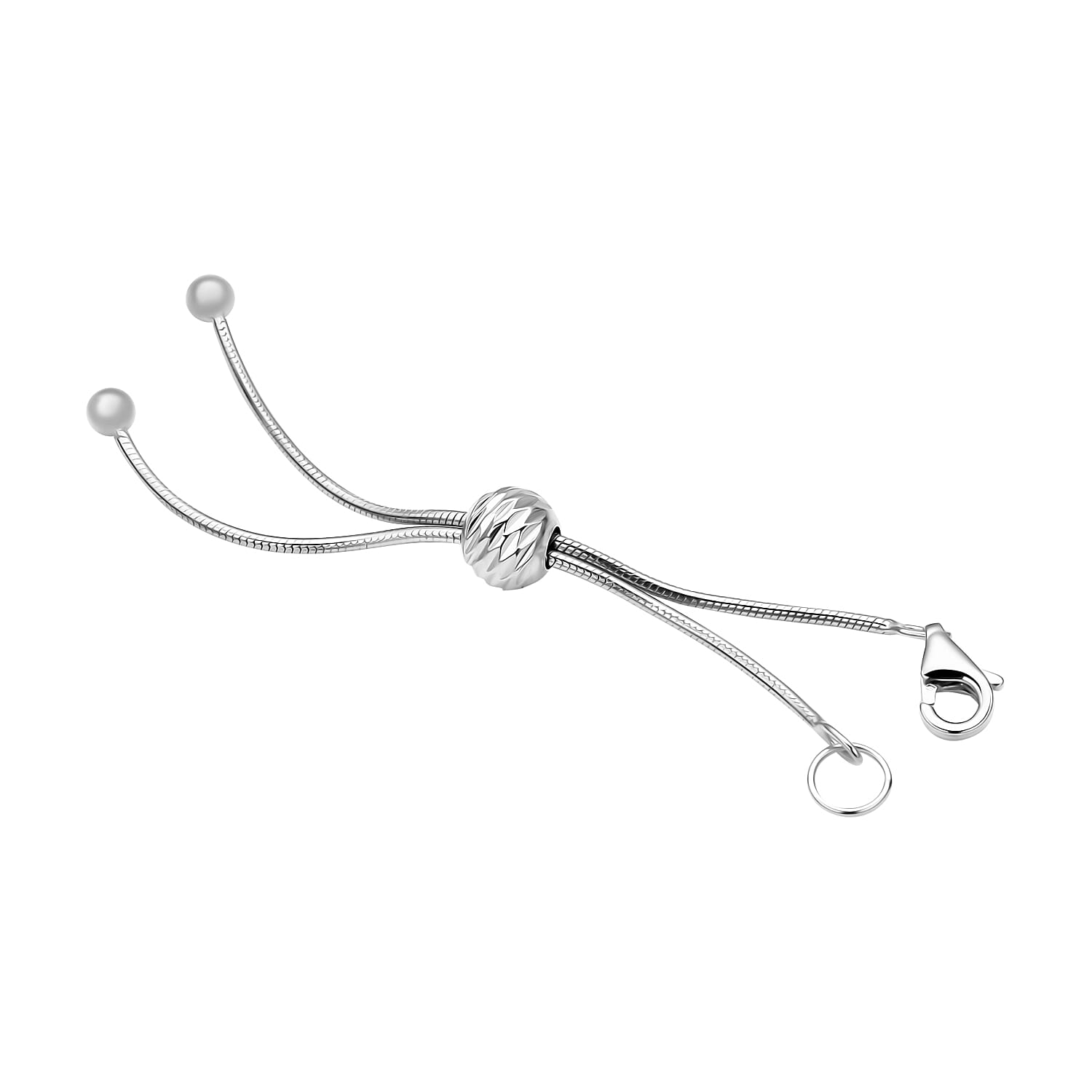 Rhodium Over Sterling Silver 1.0mm Snake Bolo Extend Chain 2 Inches with Single Hole Slider Beads, 5mm Solder Ring and 8mm Lobster Lock Accessories