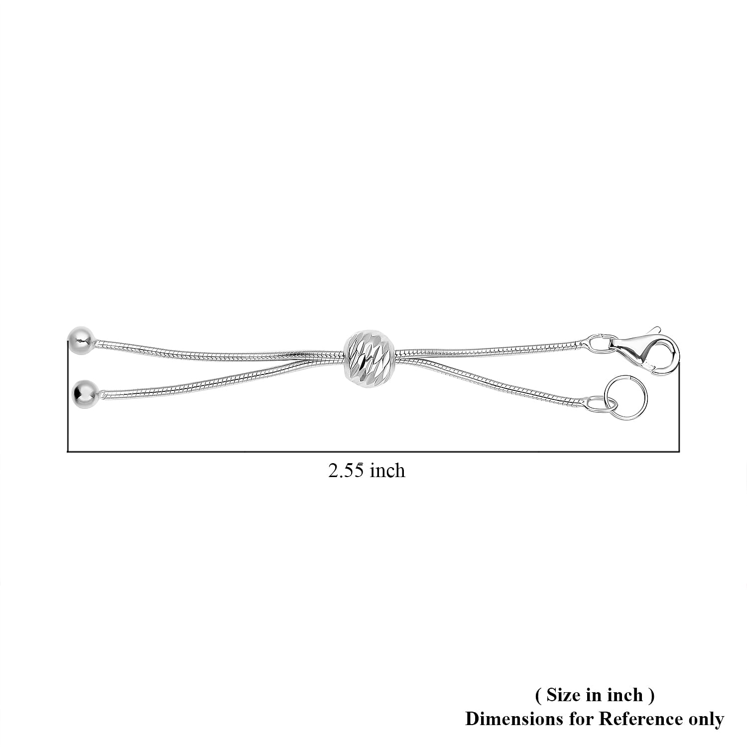 Rhodium Over Sterling Silver 1.0mm Snake Bolo Extend Chain 2 Inches with Single Hole Slider Beads, 5mm Solder Ring and 8mm Lobster Lock Accessories