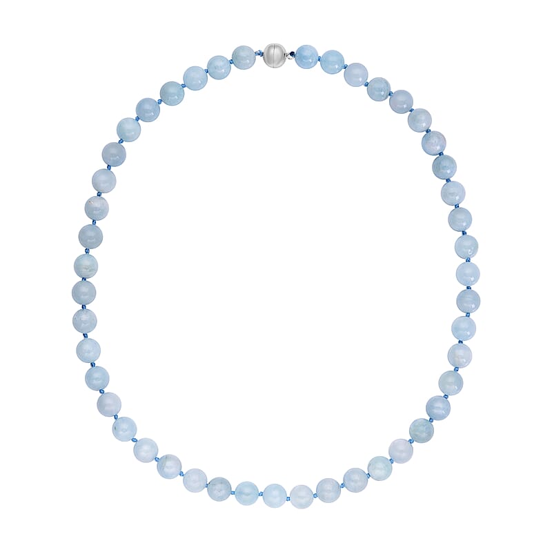 Mangoro Aquamarine 300.00 ctw Beaded Necklace Rhodium Plated Sterling Silver, Silver bead Necklace, Unique Birthday Gifts For Women