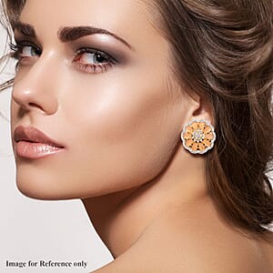 Simulated Champagne Cat's Eye and Austrian Crystal Floral Stud Earrings in Goldtone 5.00 ctw