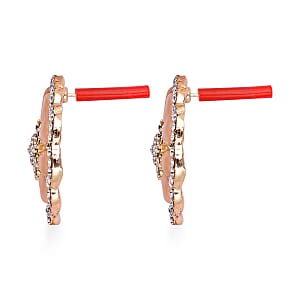 Simulated Champagne Cat's Eye and Austrian Crystal Floral Stud Earrings in Goldtone 5.00 ctw