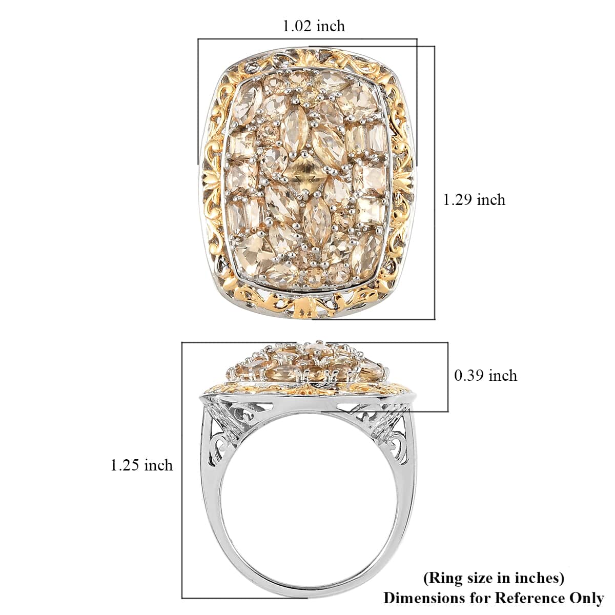 Premium Natural Imperial Topaz Cocktail Ring in Vermeil Yellow Gold and Platinum Over Sterling Silver (Size 7.0) 9.50 Grams 6.25 ctw image number 5