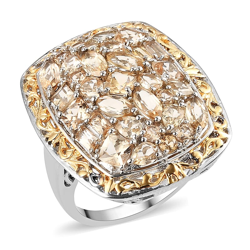 Premium Imperial Topaz Cocktail Ring in Vermeil Yellow Gold and Platinum Over Sterling Silver (Size 9.0) 6.25 ctw