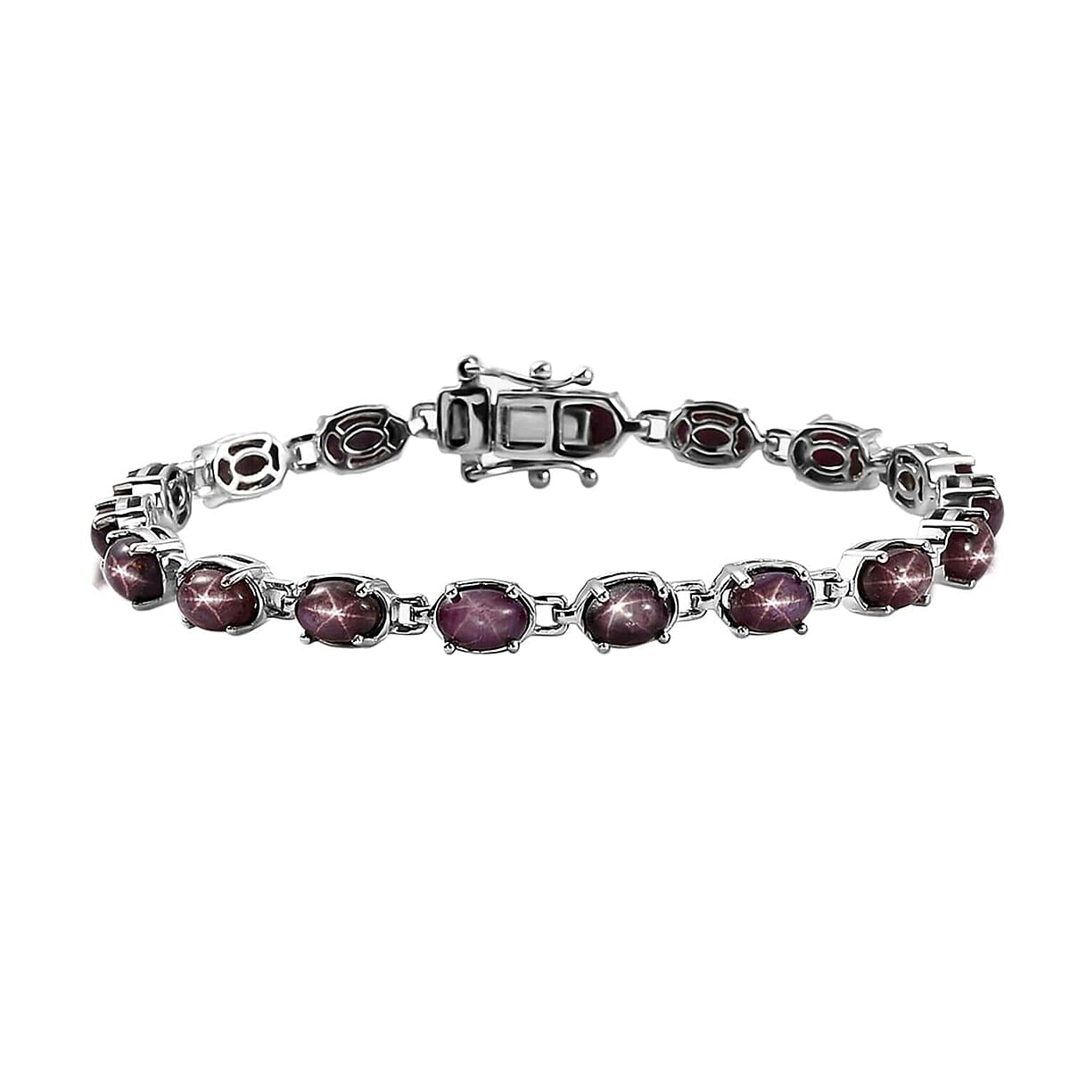 Indian Star Ruby Link Bracelet in Platinum Over Sterling Silver (6.50 In) 7.60 Grams 15.10 ctw image number 0