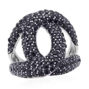 Thai Black Spinel Link Ring in Stainless Steel (Size 10.0) 2.00 ctw