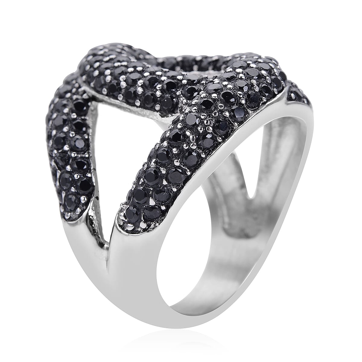 Thai Black Spinel Link Ring in Stainless Steel (Size 10.0) 2.00 ctw