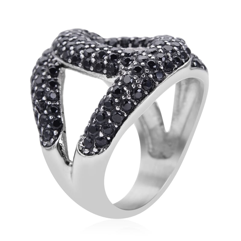 Thai Black Spinel Link Ring in Stainless Steel (Size 10.0) 2.00 ctw