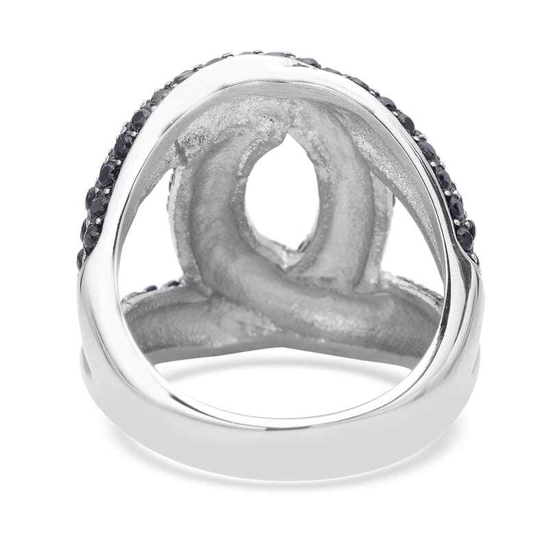 Thai Black Spinel Link Ring in Stainless Steel (Size 10.0) 2.00 ctw
