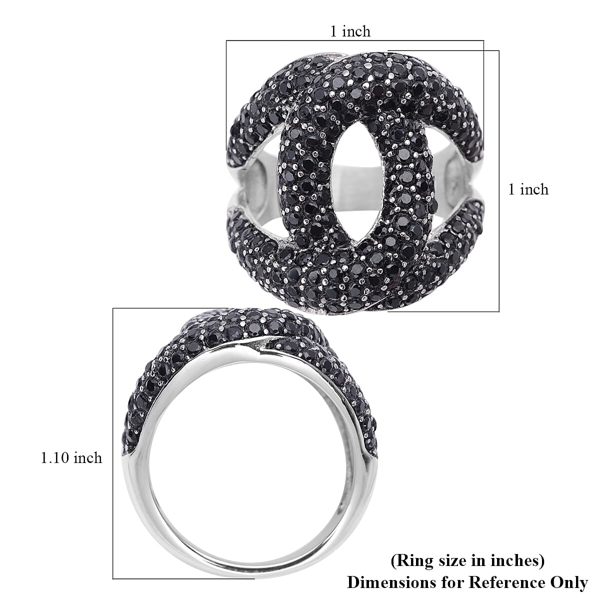 Thai Black Spinel Link Ring in Stainless Steel (Size 10.0) 2.00 ctw