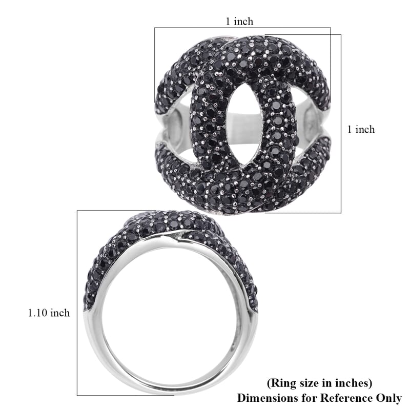 Thai Black Spinel Link Ring in Stainless Steel (Size 10.0) 2.00 ctw