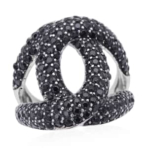 Thai Black Spinel Link Ring in Stainless Steel (Size 6.0) 2.00 ctw