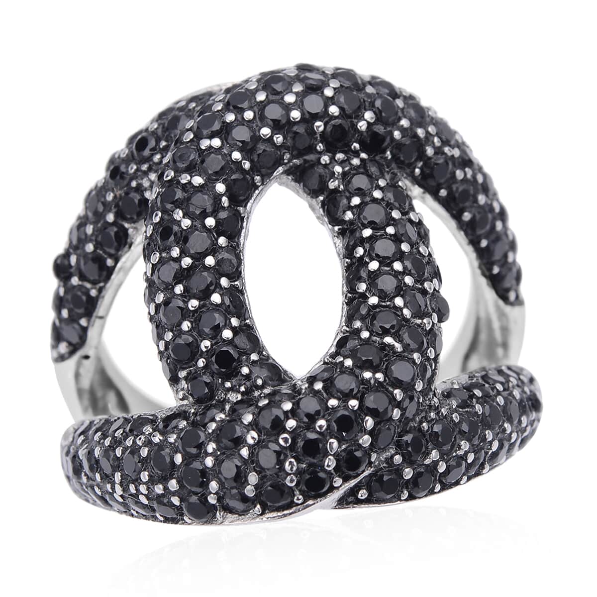 Thai Black Spinel Link Ring in Stainless Steel (Size 7.0) 2.00 ctw image number 0